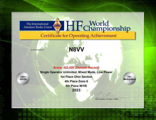 N8VV  IARU Certificate