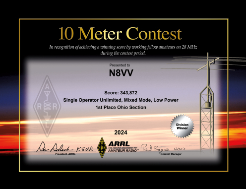 10 meter Certificate for N8VV.